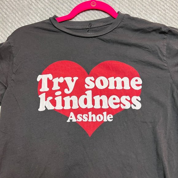 Electric West Womens Heart Gray Try Some Kindness Asshole Tshirt S/M Valentines - Picture 3 of 5